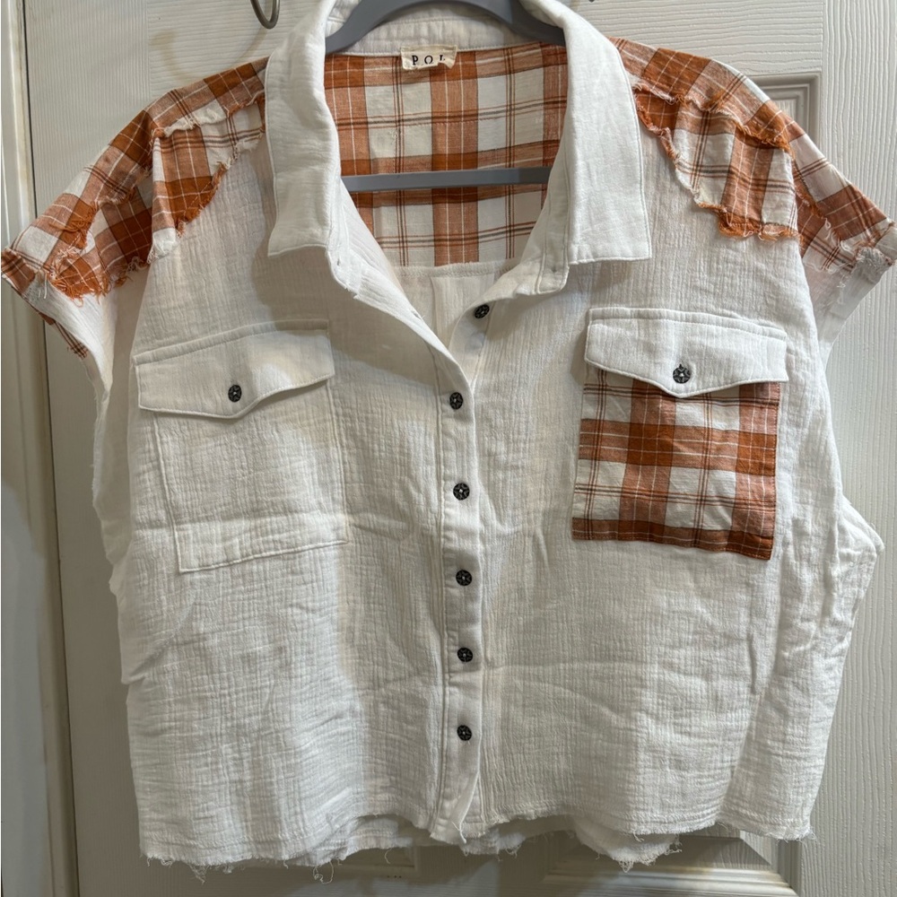 POL Orange and White Plaid Shirt